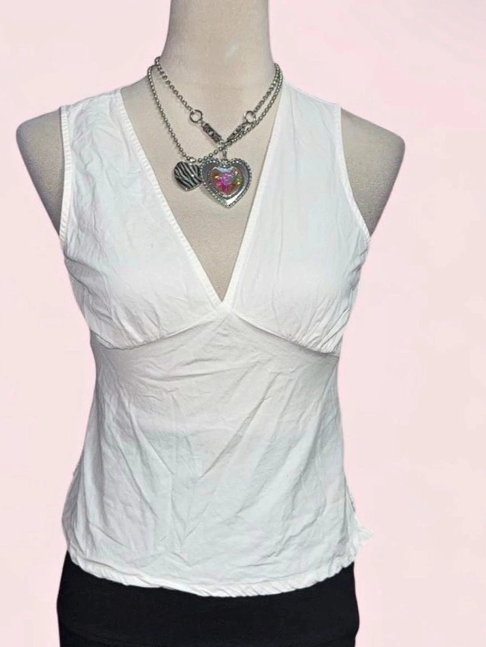 Brandy Melville White V-Neck Tank Top Y2K